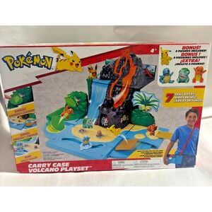 Pokemon Carry Case Volcano Playset Pikachu Squirtle Bulbasaur 4 Figures